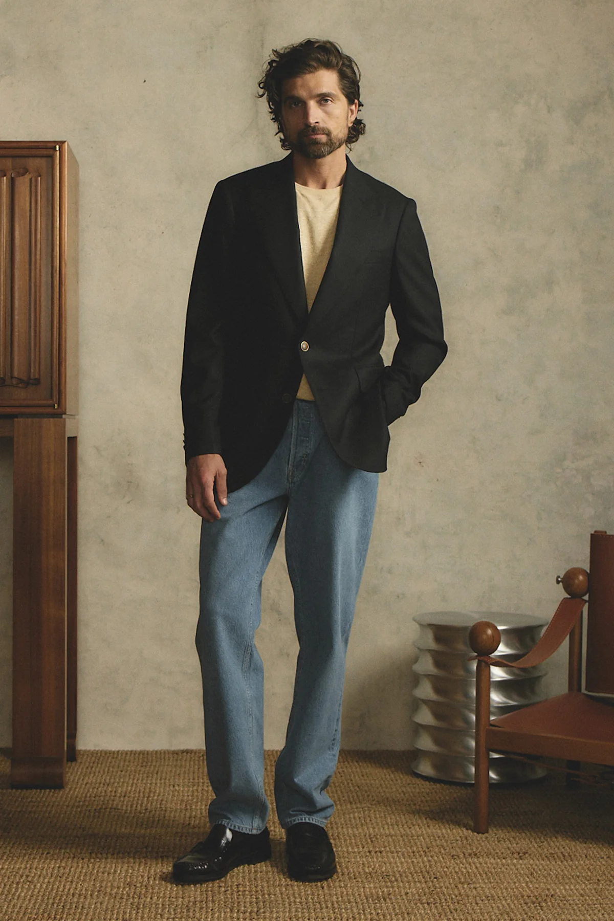 Arlo blazer in Super 110's self design in black - Image 11