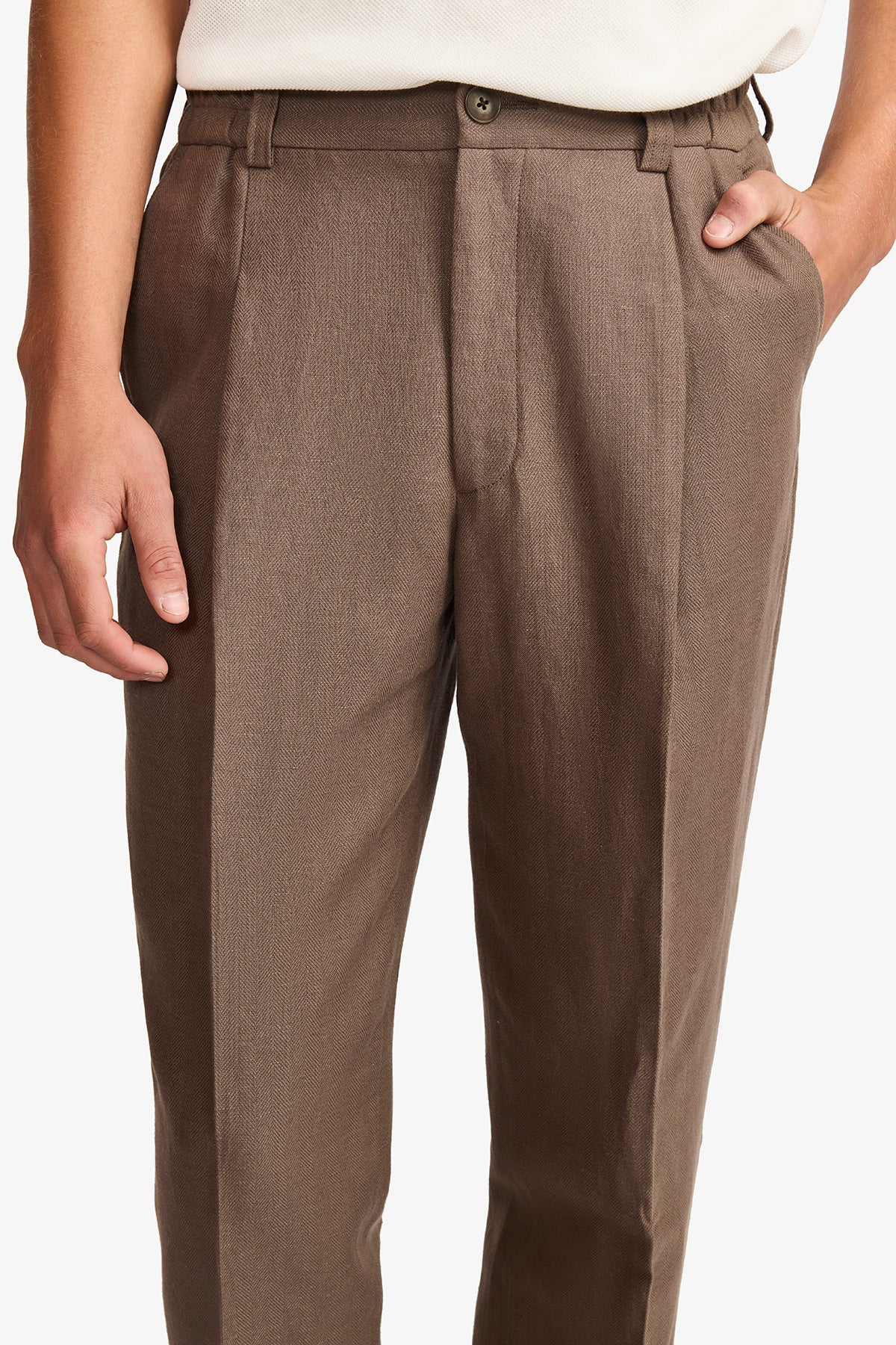 Elwin trouser - tobacco cotton/linen in herringbone - Image 8