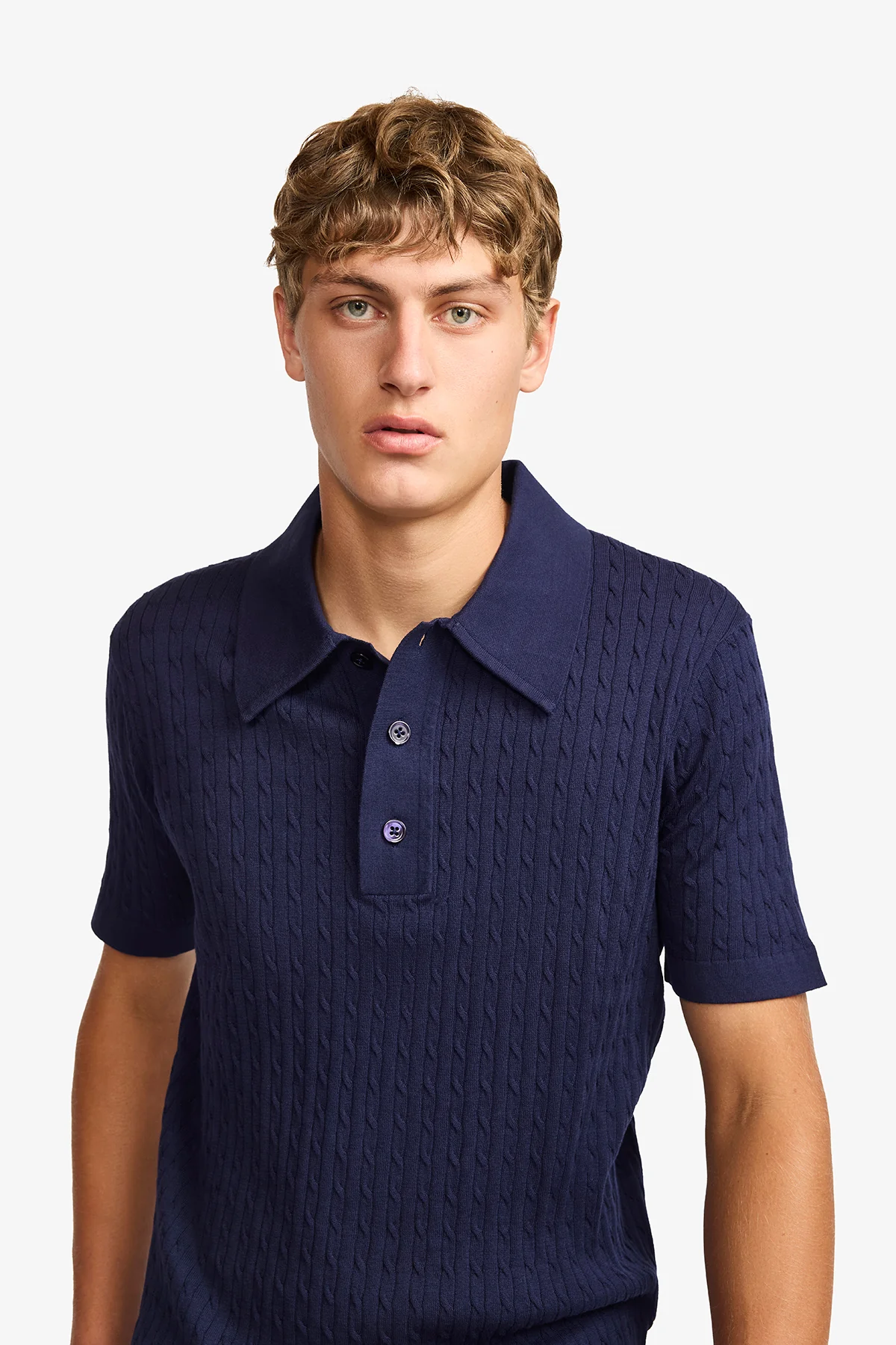 Evan navy knitted cable Polo - Image 7