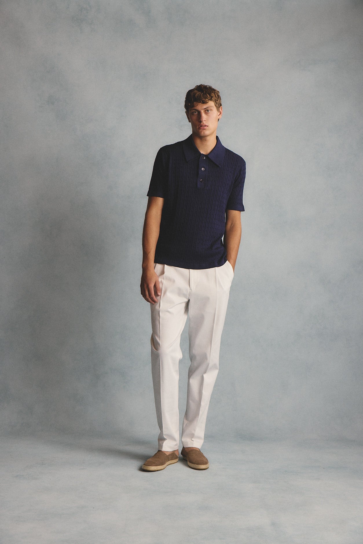 Evan navy knitted cable Polo - Image 8