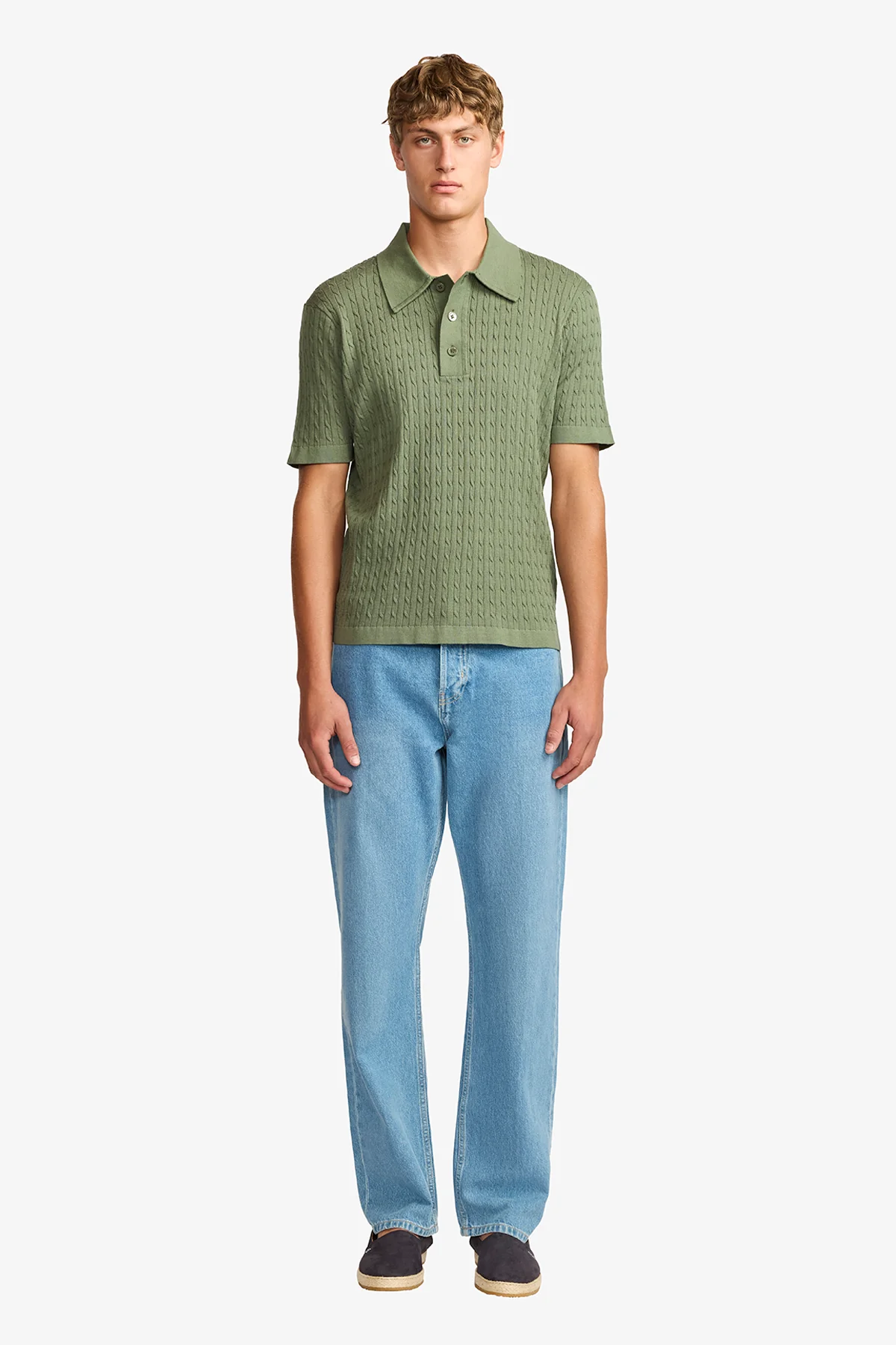 Evan olive knitted cable Polo - Image 2
