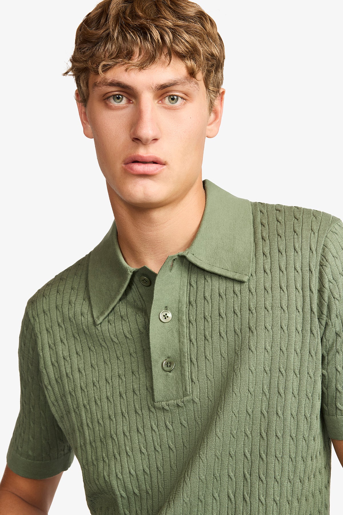 Evan olive knitted cable Polo - Image 7
