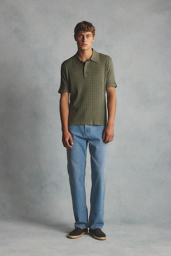 Evan olive knitted cable Polo - Image 8