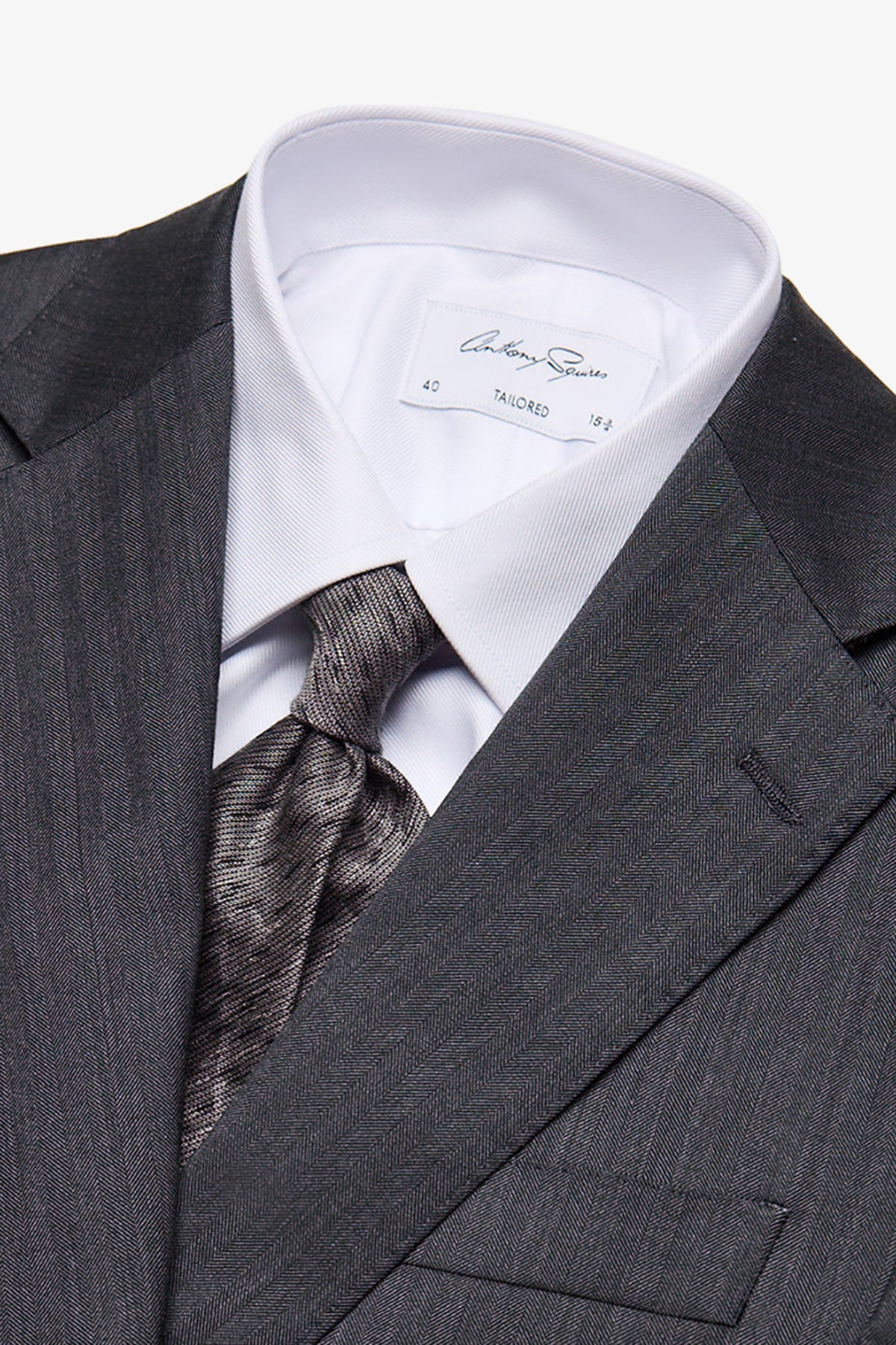 Kennedy Super 120's, charcoal herringbone - Image 3