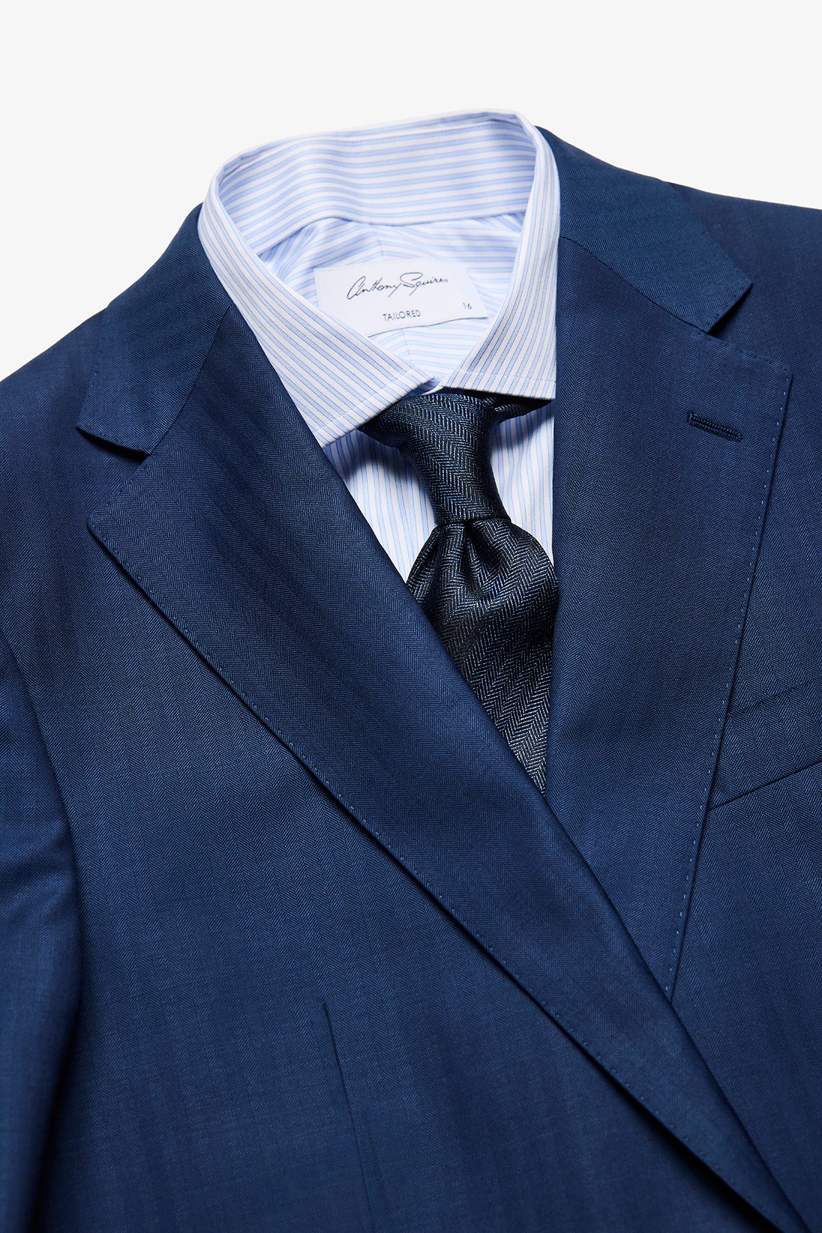 Kennedy Suit - Blue Herringbone in Pure Wool, Super 120's - Image 3