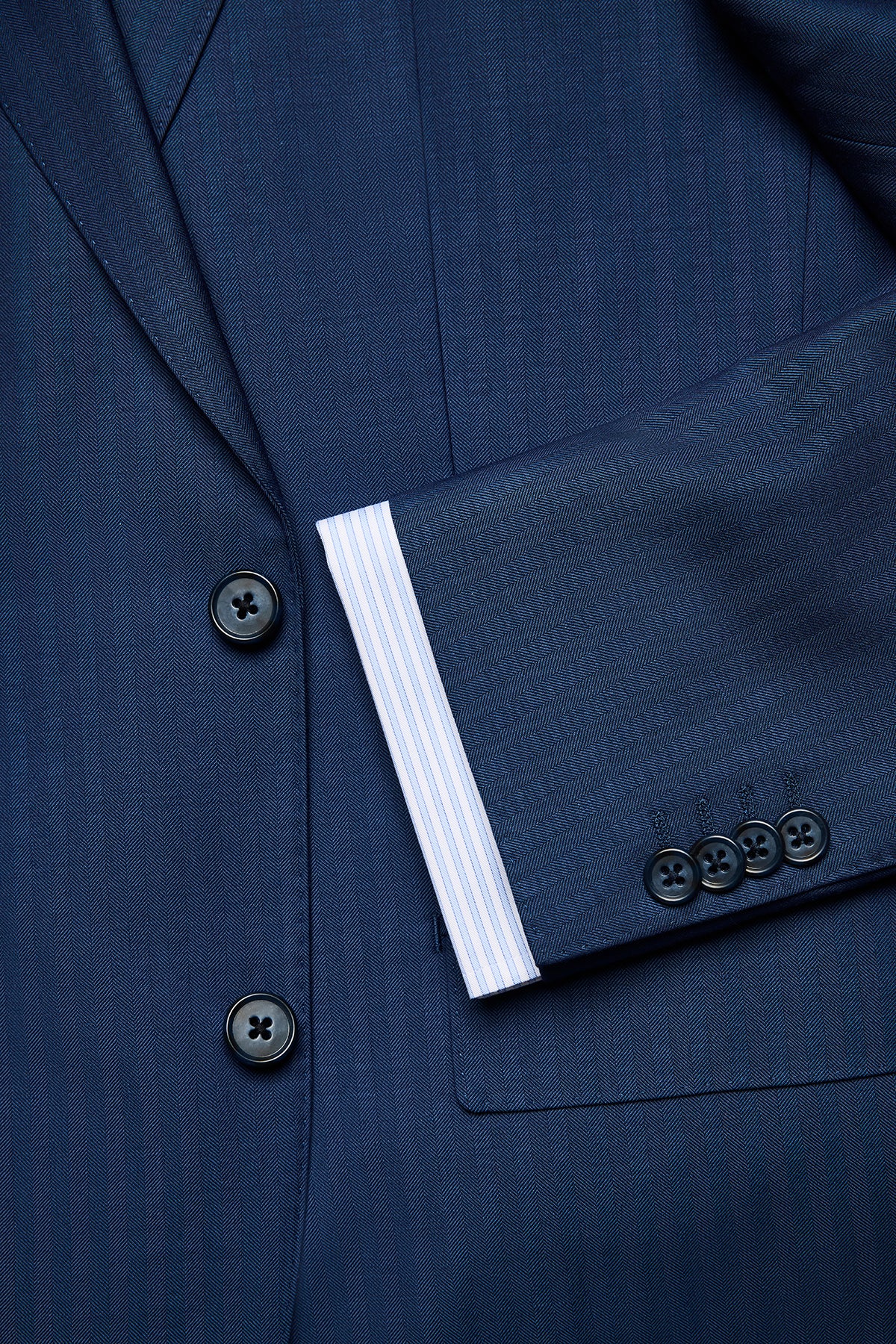 Kennedy Suit - Blue Herringbone in Pure Wool, Super 120's - Image 5