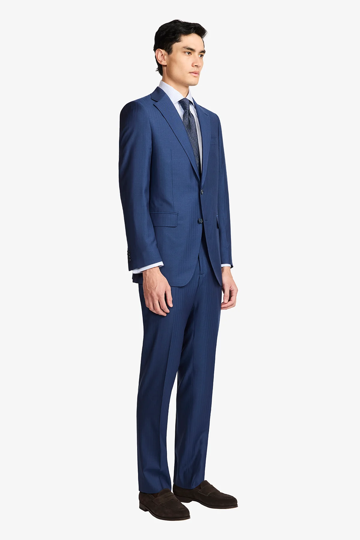 Kennedy Suit - Blue Herringbone in Pure Wool, Super 120's - Image 7