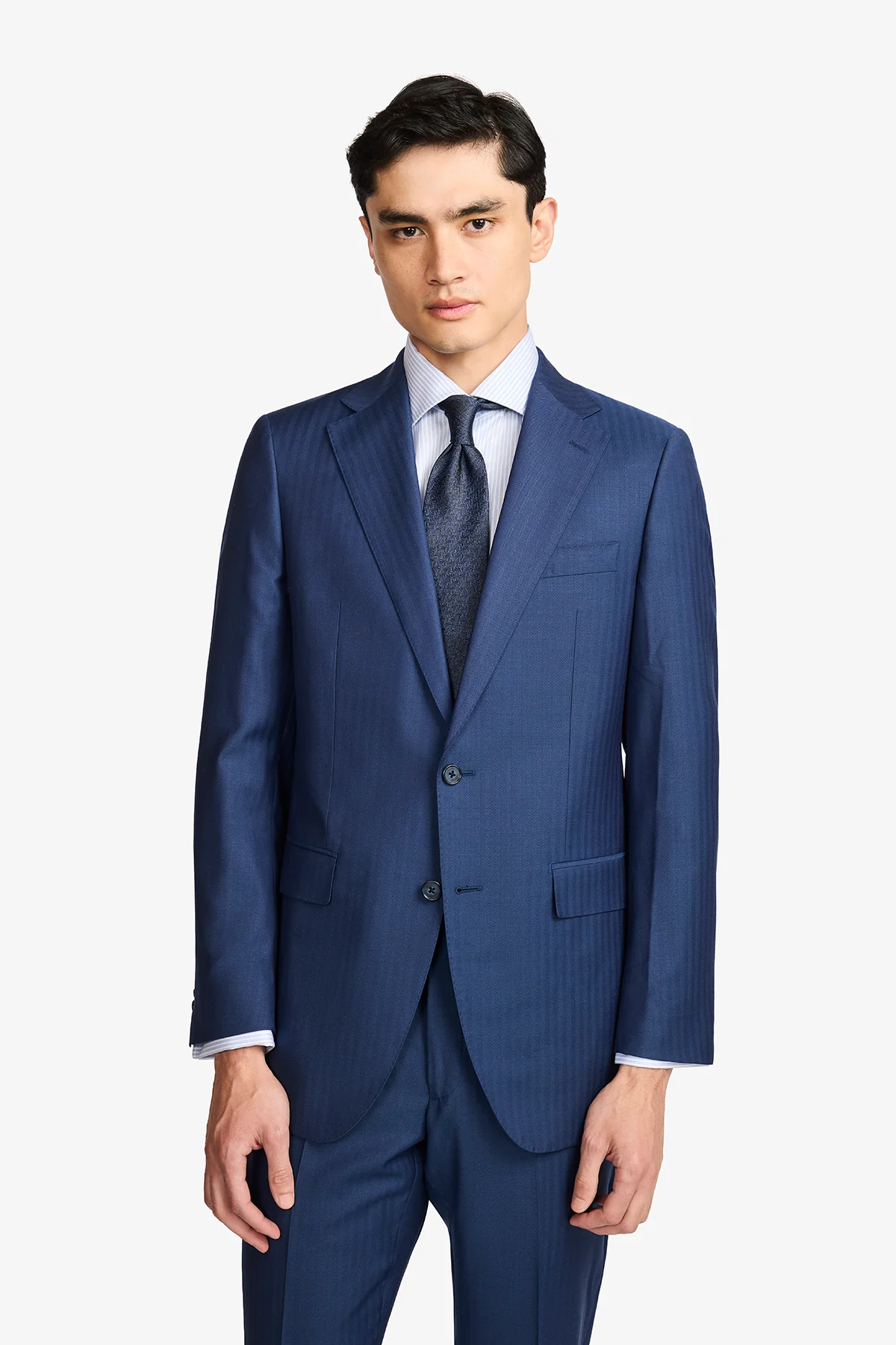 Kennedy Suit - Blue Herringbone in Pure Wool, Super 120's - Image 9