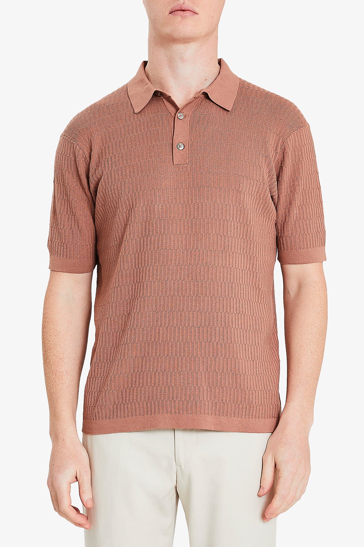 Long Island Knitted Polo - Terracotta - Image 2