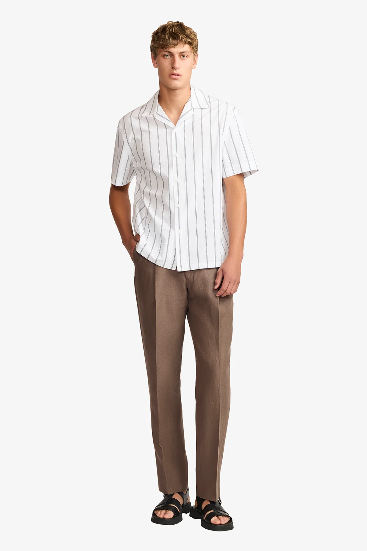 Ly white stripe poplin S/S shirt - Image 7
