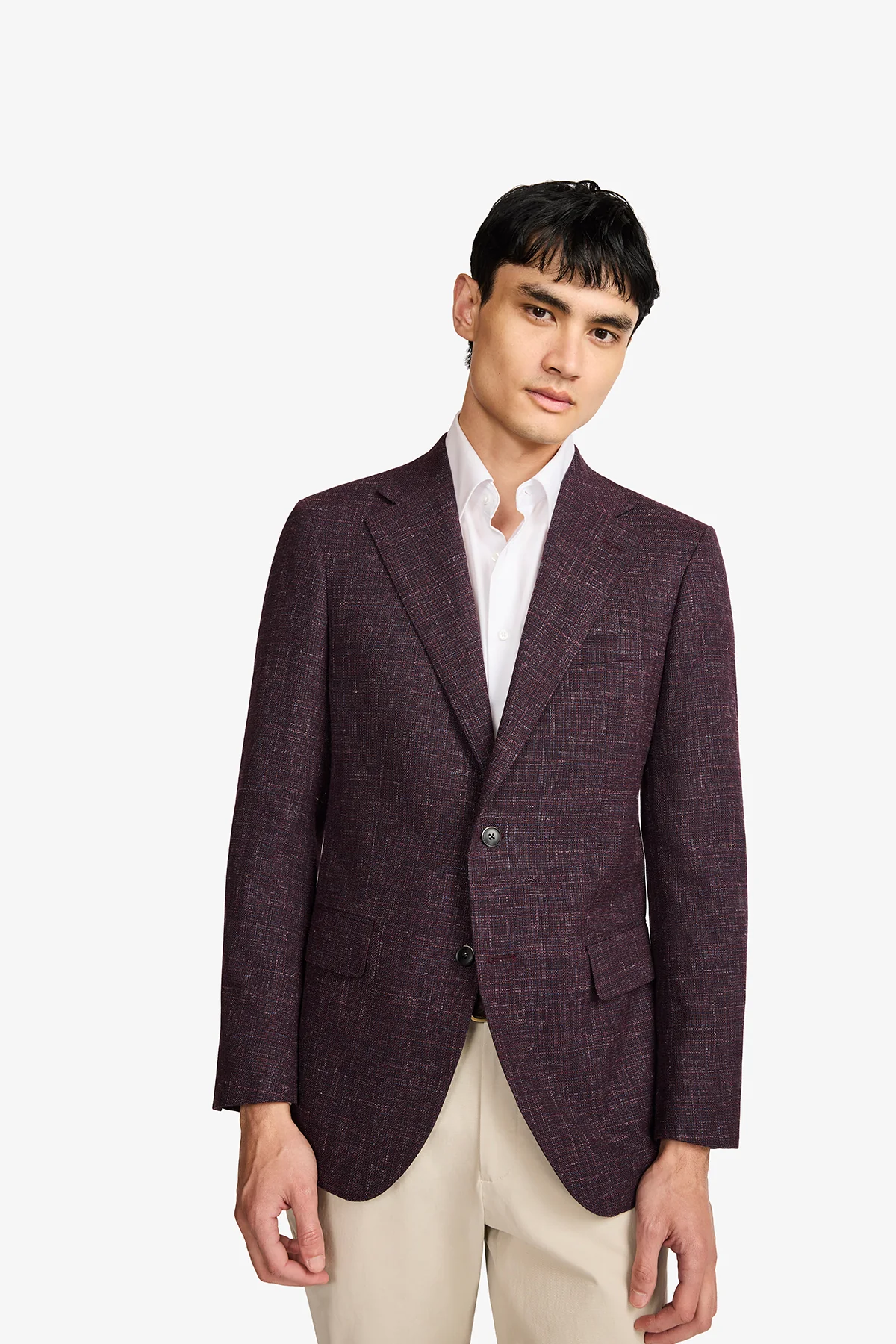 Marcus Blazer - Wool/Linen In Burgundy With Textured Slub Effect - Image 8