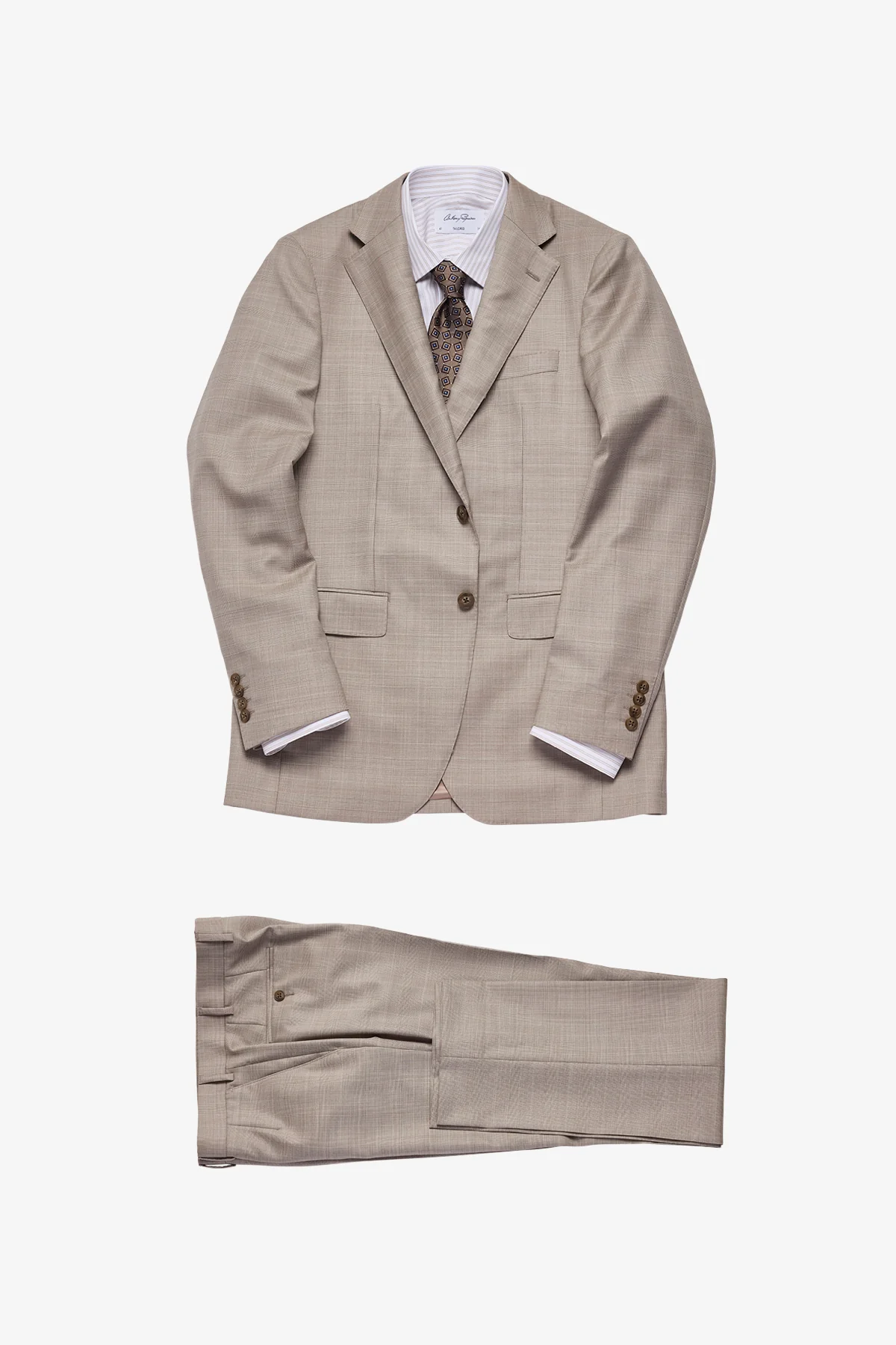 Mateo suit - Fawn tonal Prince of Wales check, in pure wool, super 110's