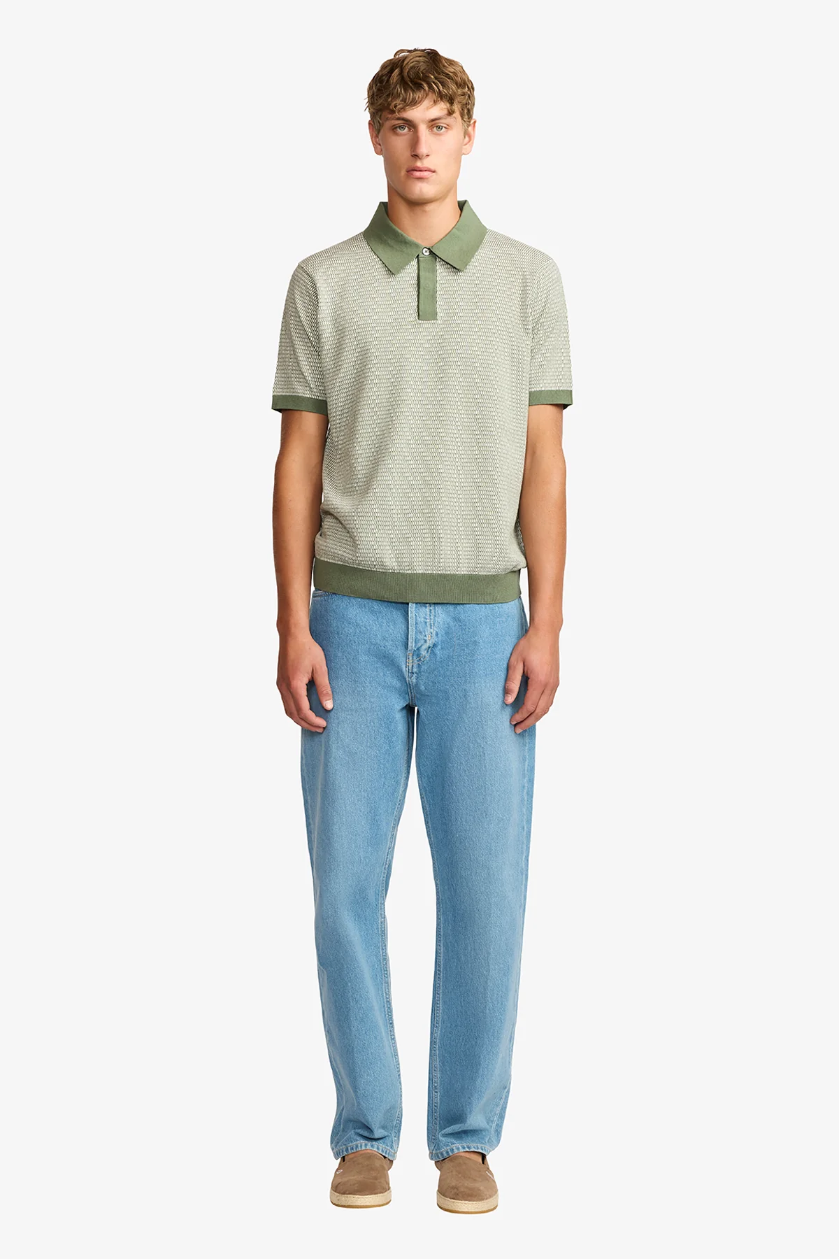 Santi olive knitted jacquard S/S polo - Image 2