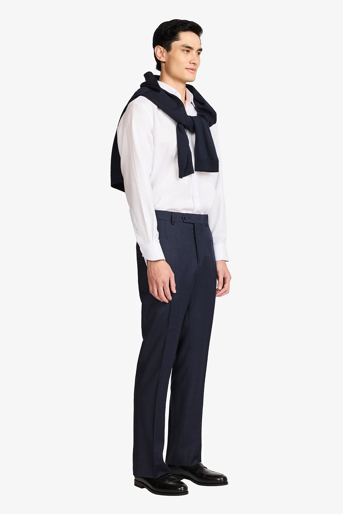 Slack Trouser - Wool In Navy Tonal With Micro Houndstooth - Image 6