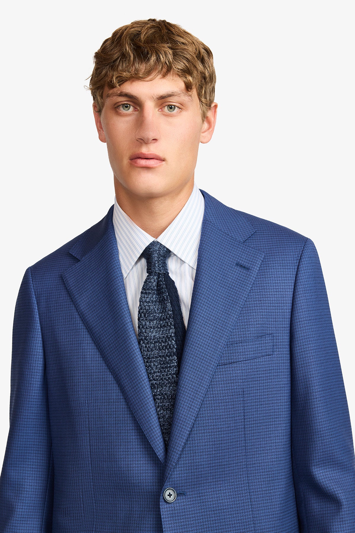 Stokes suit - Mid blue micro houndstooth, in pure wool, super 110's - Image 10