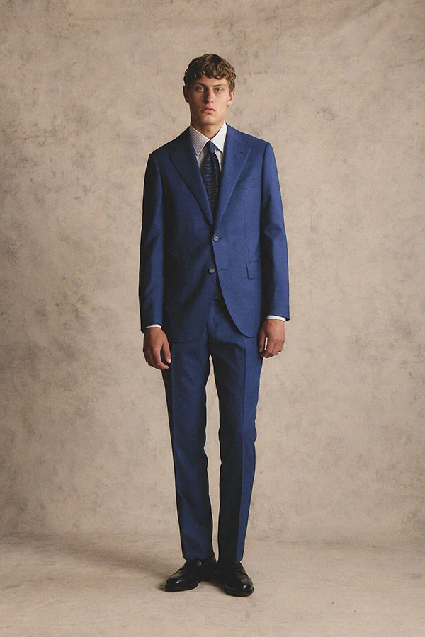 Stokes suit - Mid blue micro houndstooth, in pure wool, super 110's - Image 12