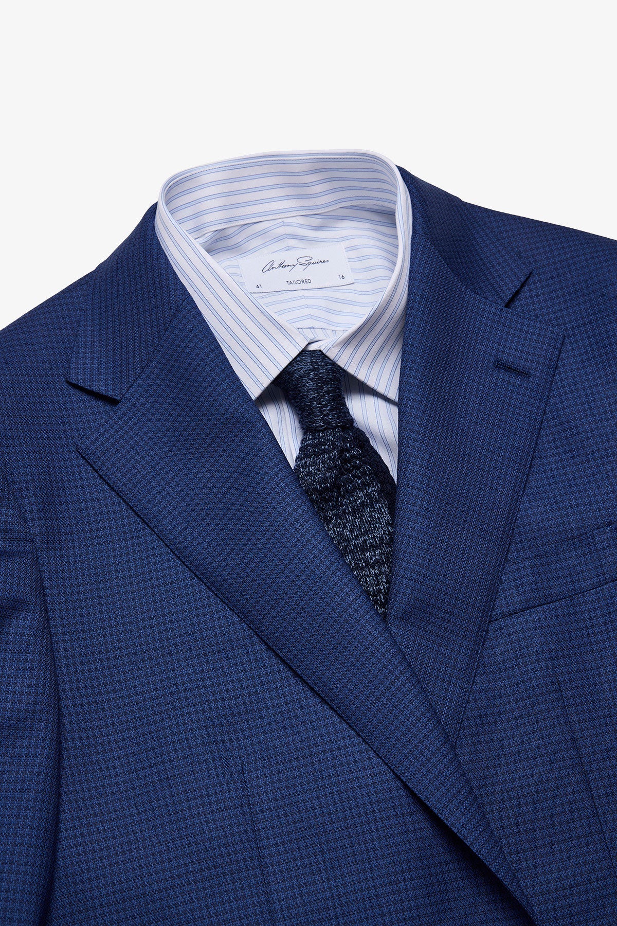 Stokes suit - Mid blue micro houndstooth, in pure wool, super 110's - Image 3