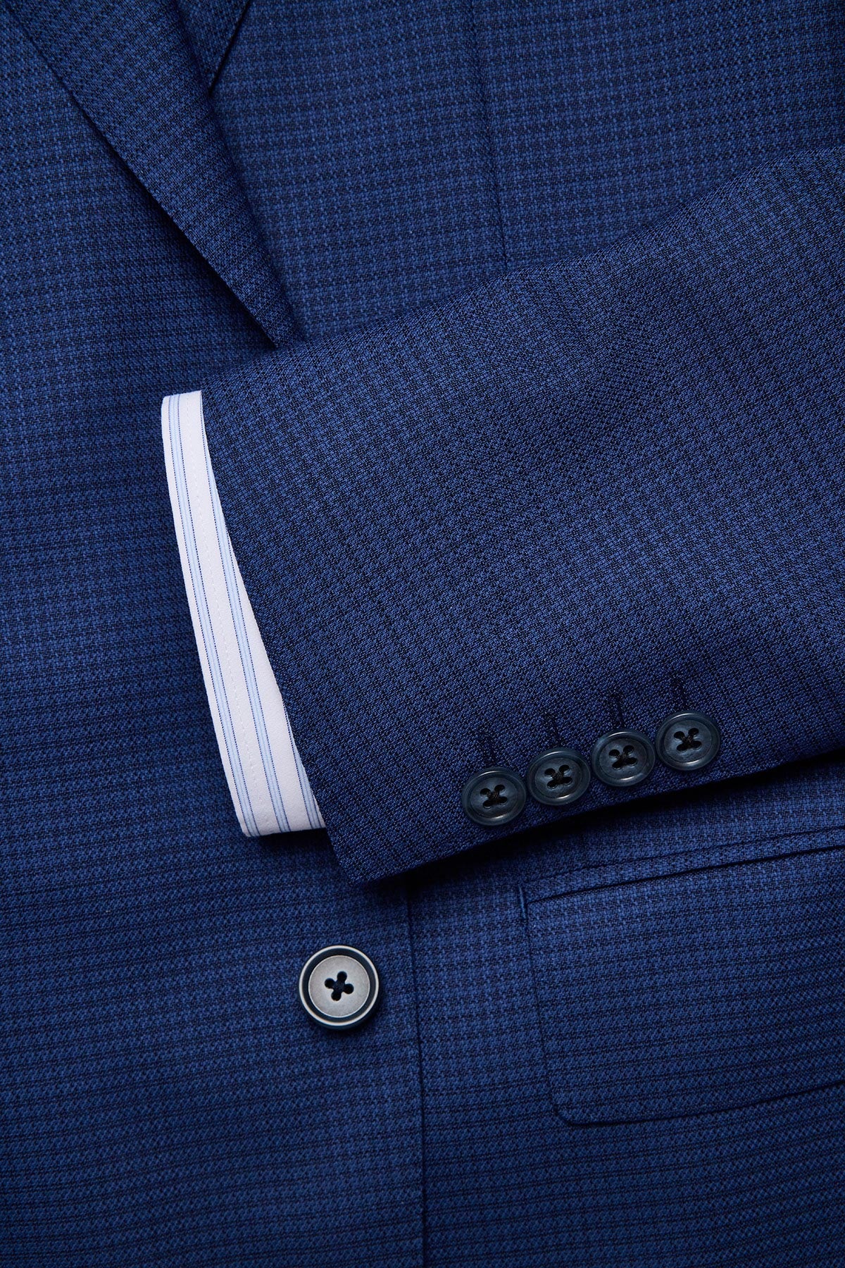 Stokes suit - Mid blue micro houndstooth, in pure wool, super 110's - Image 4