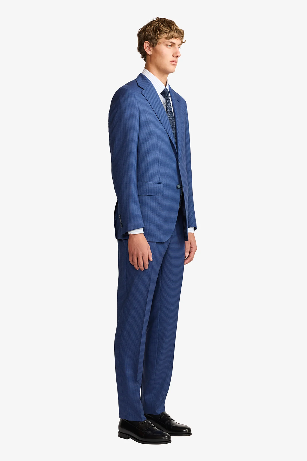 Stokes suit - Mid blue micro houndstooth, in pure wool, super 110's - Image 8
