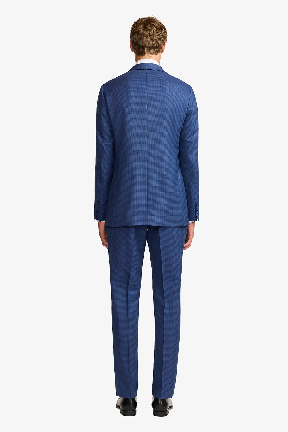 Stokes suit - Mid blue micro houndstooth, in pure wool, super 110's - Image 9