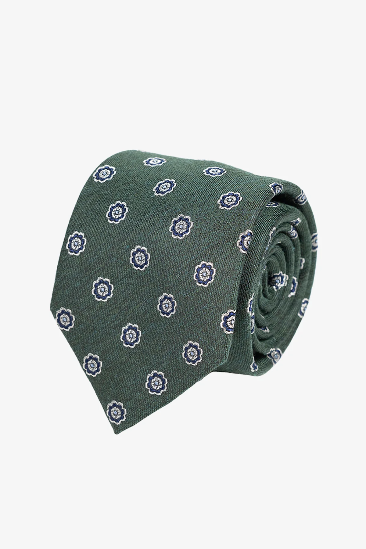 Tie - Silk green with navy floral