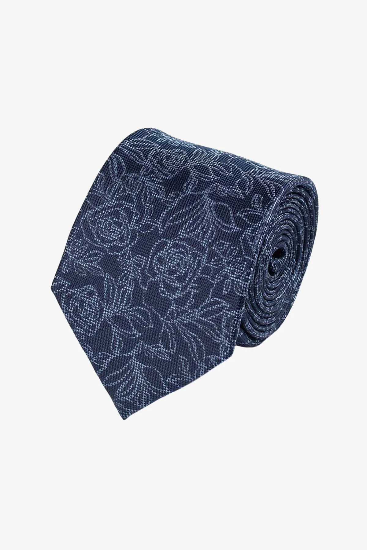 Tie - Silk navy with stencil floral
